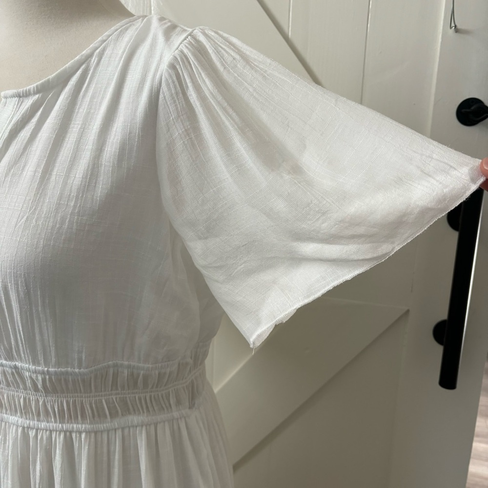 White Maxi Dress Size L Cottagecore Beach Wedding Minimalist Lace Fairycore - Picture 5 of 15